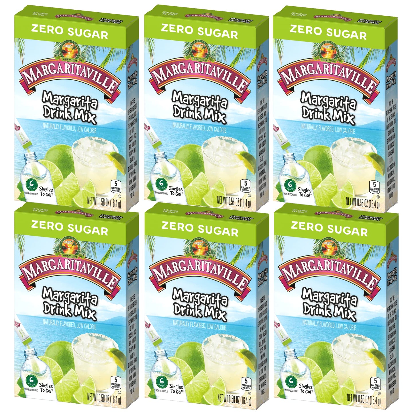 Margaritaville Singles To Go Water Drink Mix - Margarita Flavor, Non-Alcoholic, 6 Boxes, 36 Total Servings, 0.58 Ounce Each