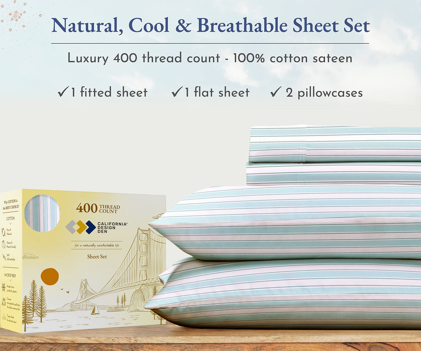 California Design Den Polka Dot Sheets, Softest 100 Cotton Sheets For Queen Size Bed, Luxury 400 Thread Count Sateen, 4 Piece De