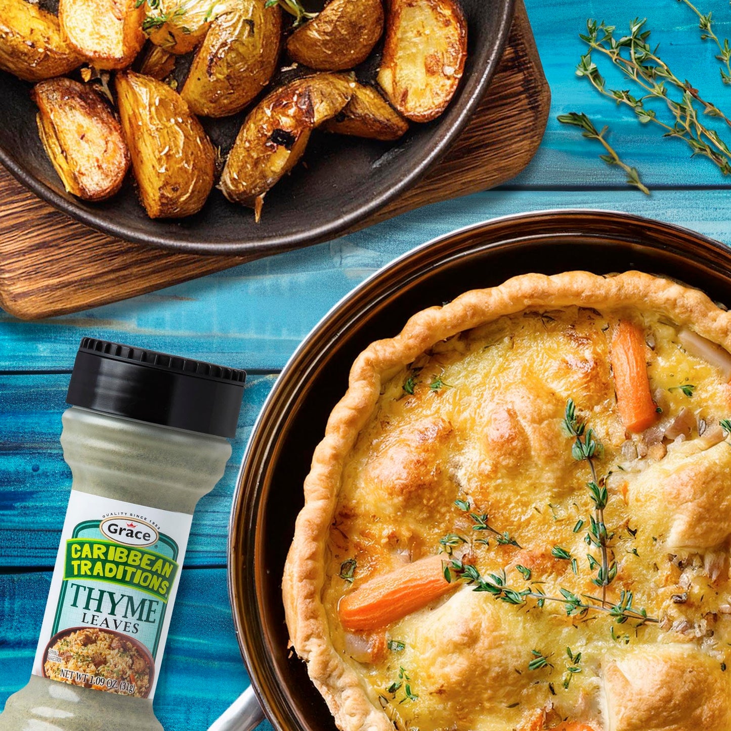 Grace Caribbean Traditions Thyme Leaves - Thyme Fresh Tomillo Seco Seasoning - Dried Thyme Seasoning Herb Spices For Cooking