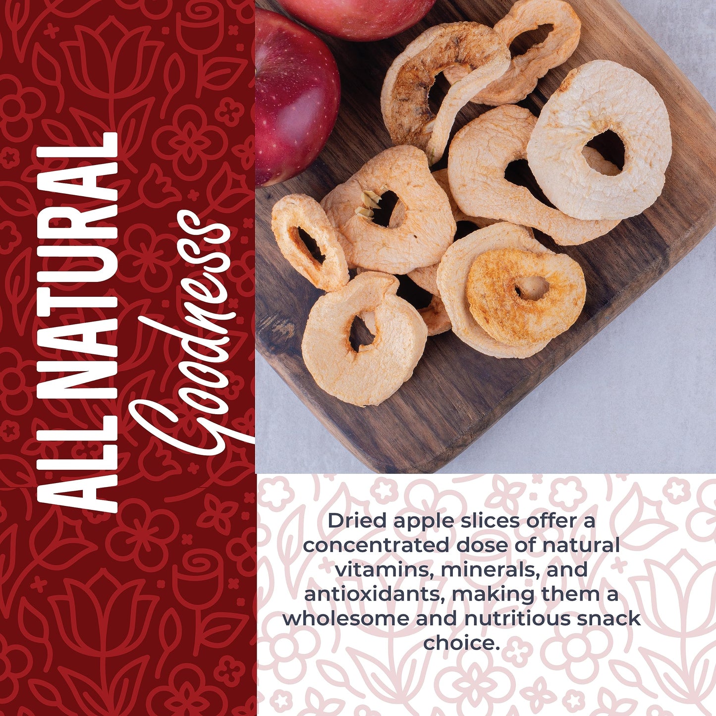Dried Apples 1lb, Apple Slices. Chewy Soft Dried Apples No Sugar Added, Dried Apples Bulk and Dried Apple Slices. Gluten Free Sn