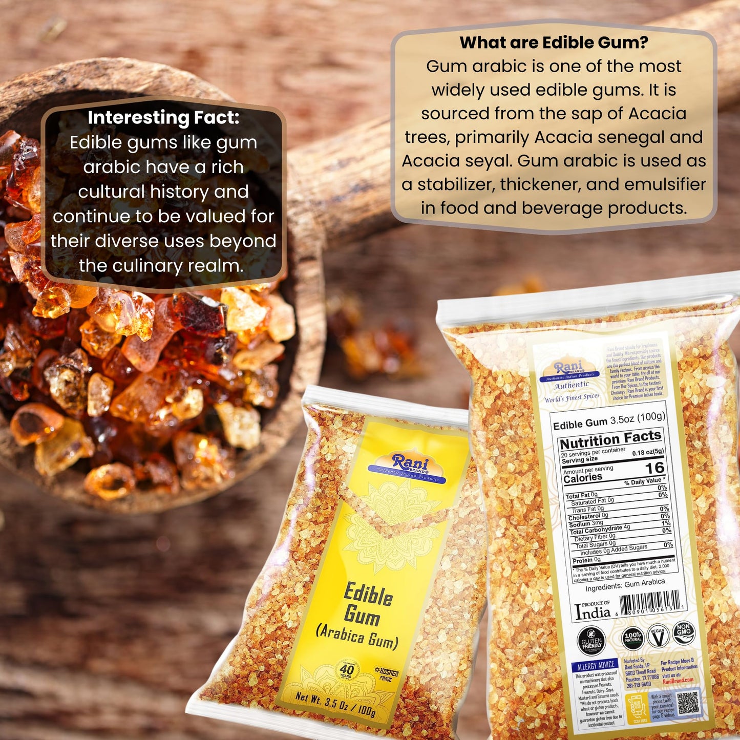 Rani Edible Gum Whole (Arabica Gum) 35Oz (100G) All Natural, Salt-Free Vegan No Colors Gluten Friendly Non-Gmo Indian Origin