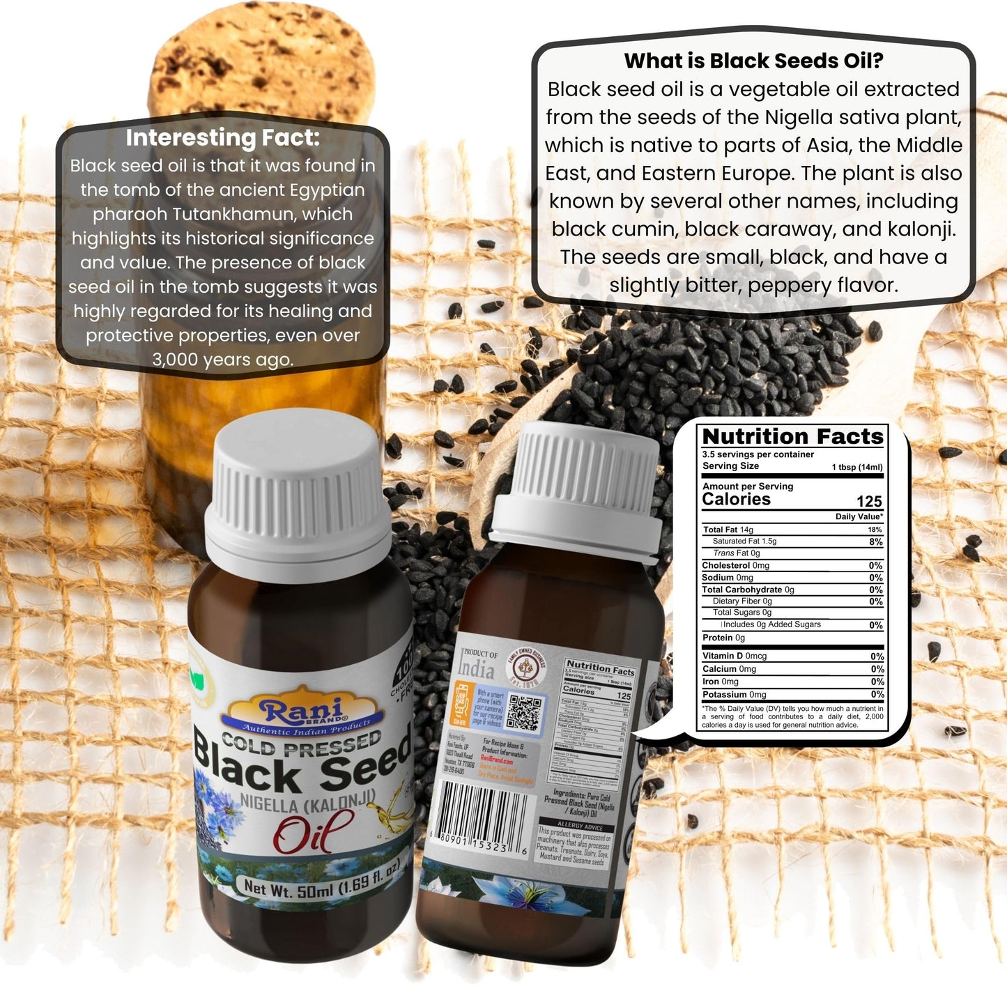 Rani Pure Black Seed Oil, Cold Pressed, 100% Cholesterol Free, Vegan, 1.69 Fl oz (50ml)