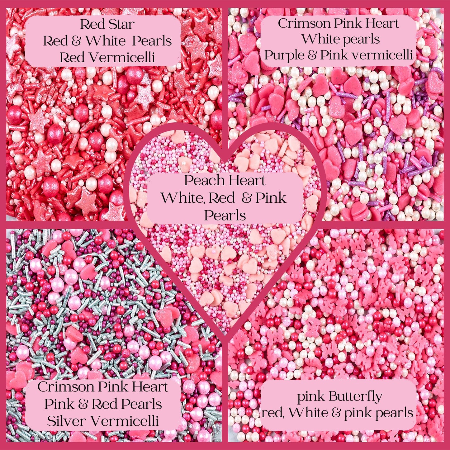 Confect Pretty In Pink & White Pearl Sprinkles Mix - Edible Heart & Star Sprinkles For Cakes, Cupcakes, Cookies - Birthday & Bak
