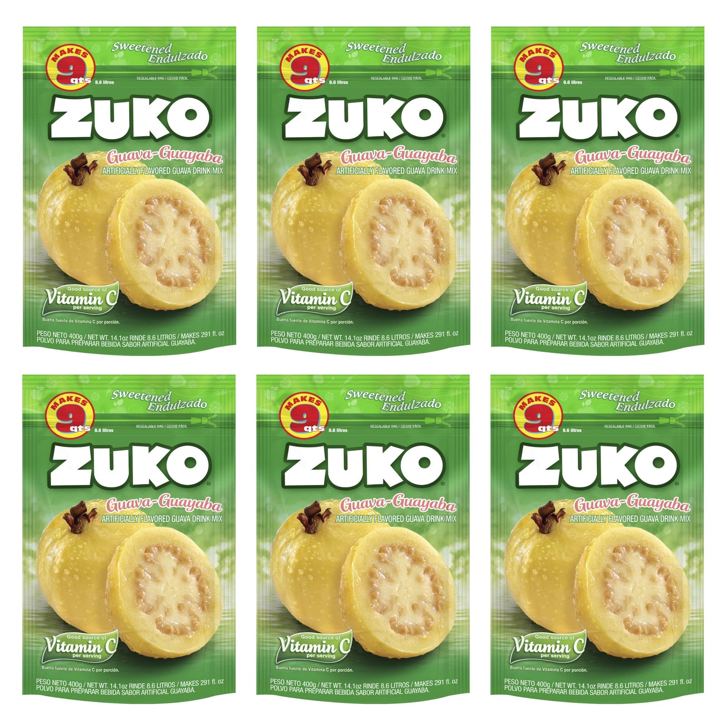 Zuko Guava Instant Powder Drink | Family Pack | No Sugar Needed | Vitamin C | 14.1 Ounce (Pack of 6)