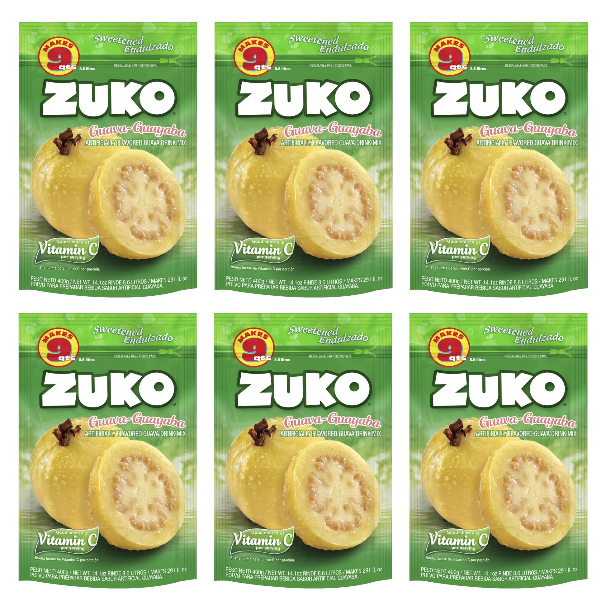 Zuko Guava Instant Powder Drink | Family Pack | No Sugar Needed | Vitamin C | 14.1 Ounce (Pack of 6)