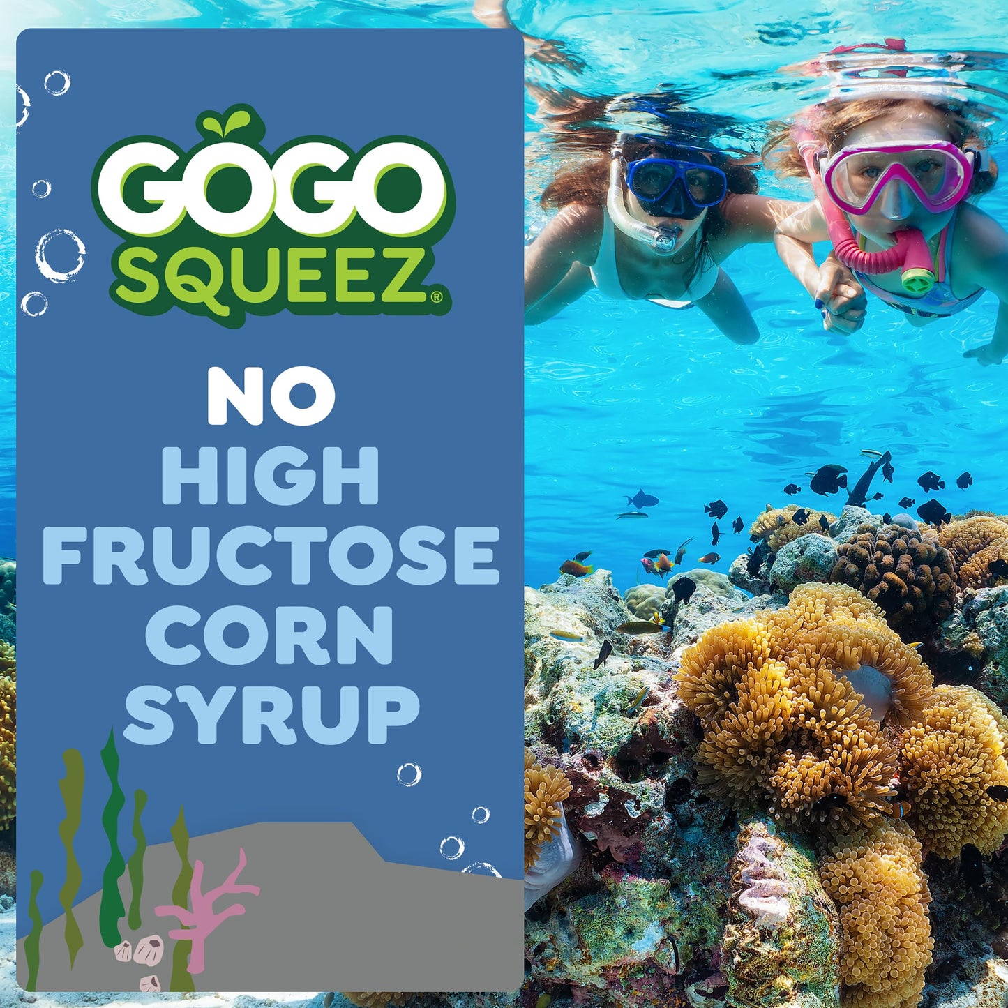 GoGo squeeZ Applesauce and Fruit Puree Underwater Species Discovery Pack  Aquatic Apple and Ocean G  3.2 oz Pouches (Pack of 20)  Unsweetened Snacks for Kids  BPA Free Pouches