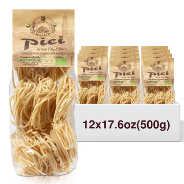 MORELLI Pici Pasta di Toscana - Organic Thick Noodles - 17.6oz (Pack of 12) - Italian Pici Pasta