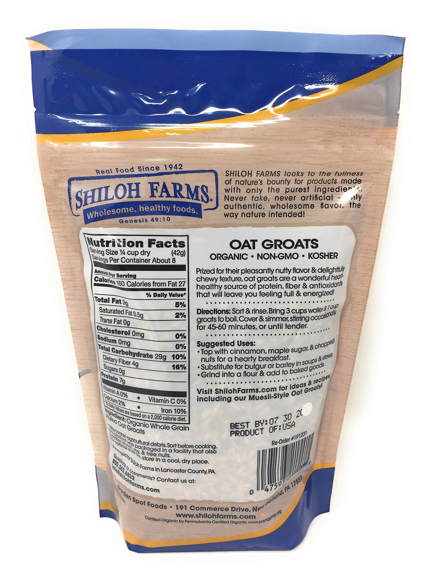 Shiloh Farms - Whole Grain Organic Oat Groats, a Delicious Source of Fiber, 12 Ounce Bags (Set of 2)
