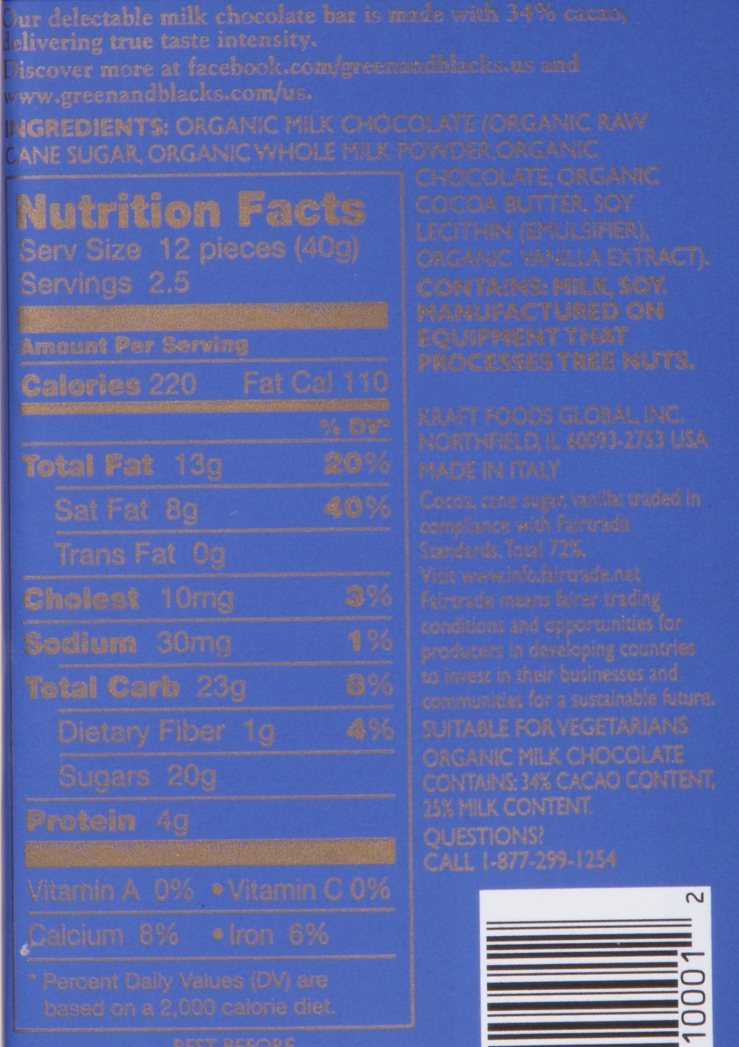 Green & Blacks Organic Milk Chocolate Bars, 34% Cacao, 3.5 oz, 10 Count, Brown