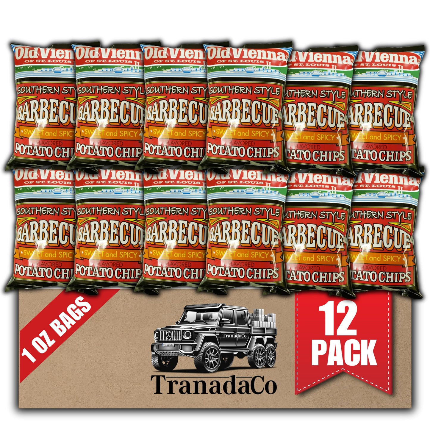 TRANADACO Southern Style Sweet and Spicy BBQ Chips, 1oz Bags (12 Pack) Snack Box