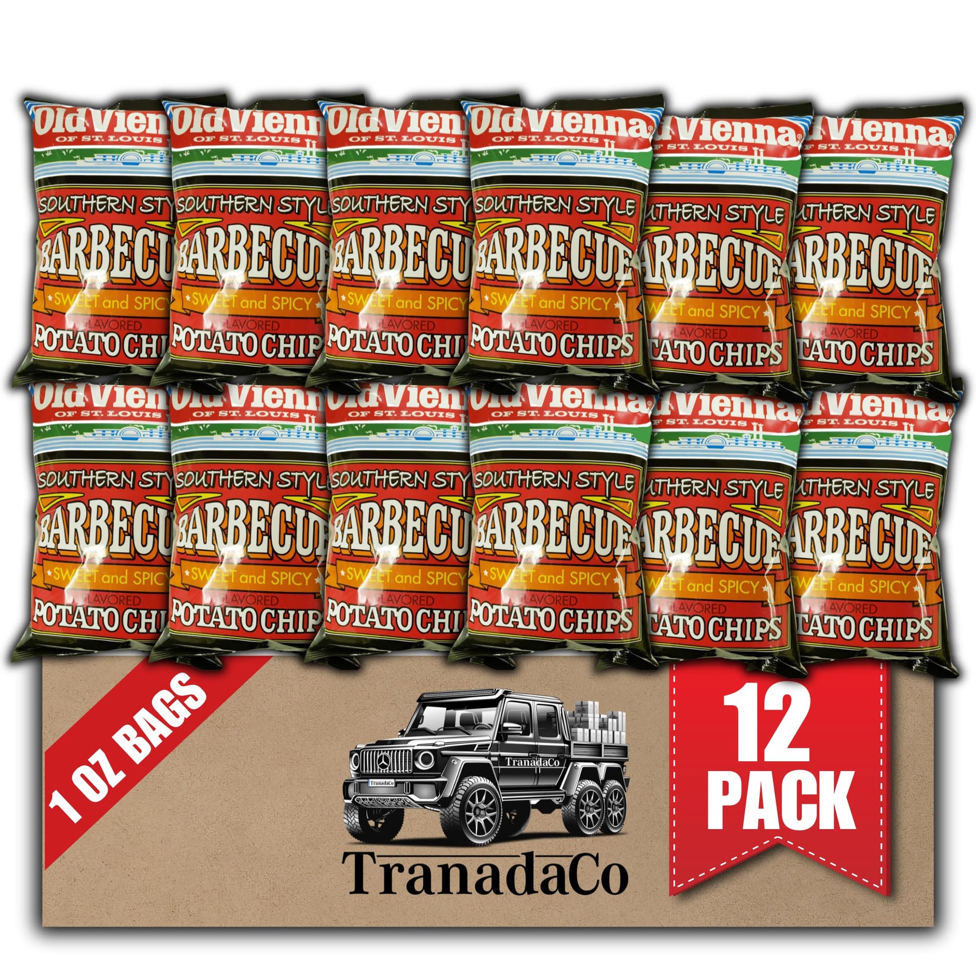TRANADACO Southern Style Sweet and Spicy BBQ Chips, 1oz Bags (12 Pack) Snack Box