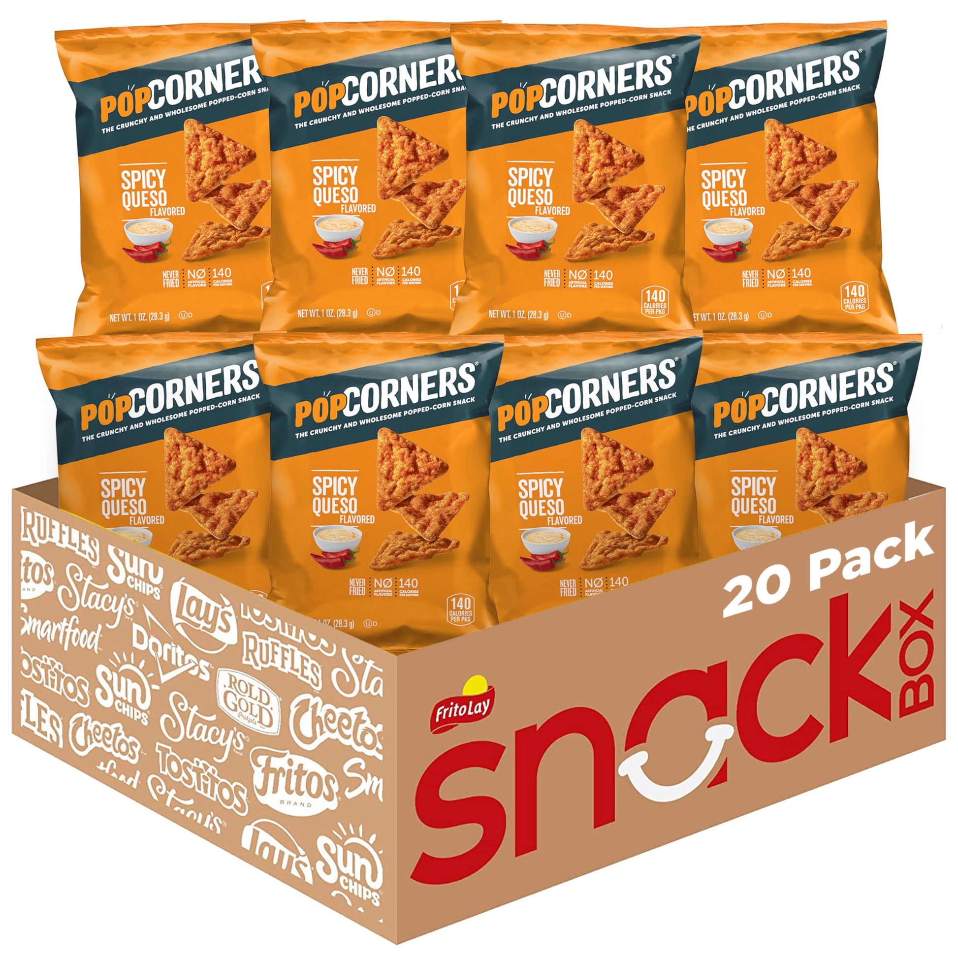 Popcorners Popped Corn Snacks, Spicy Queso, 1 Ounce Bags (Pack Of 20) Packaging May Vary