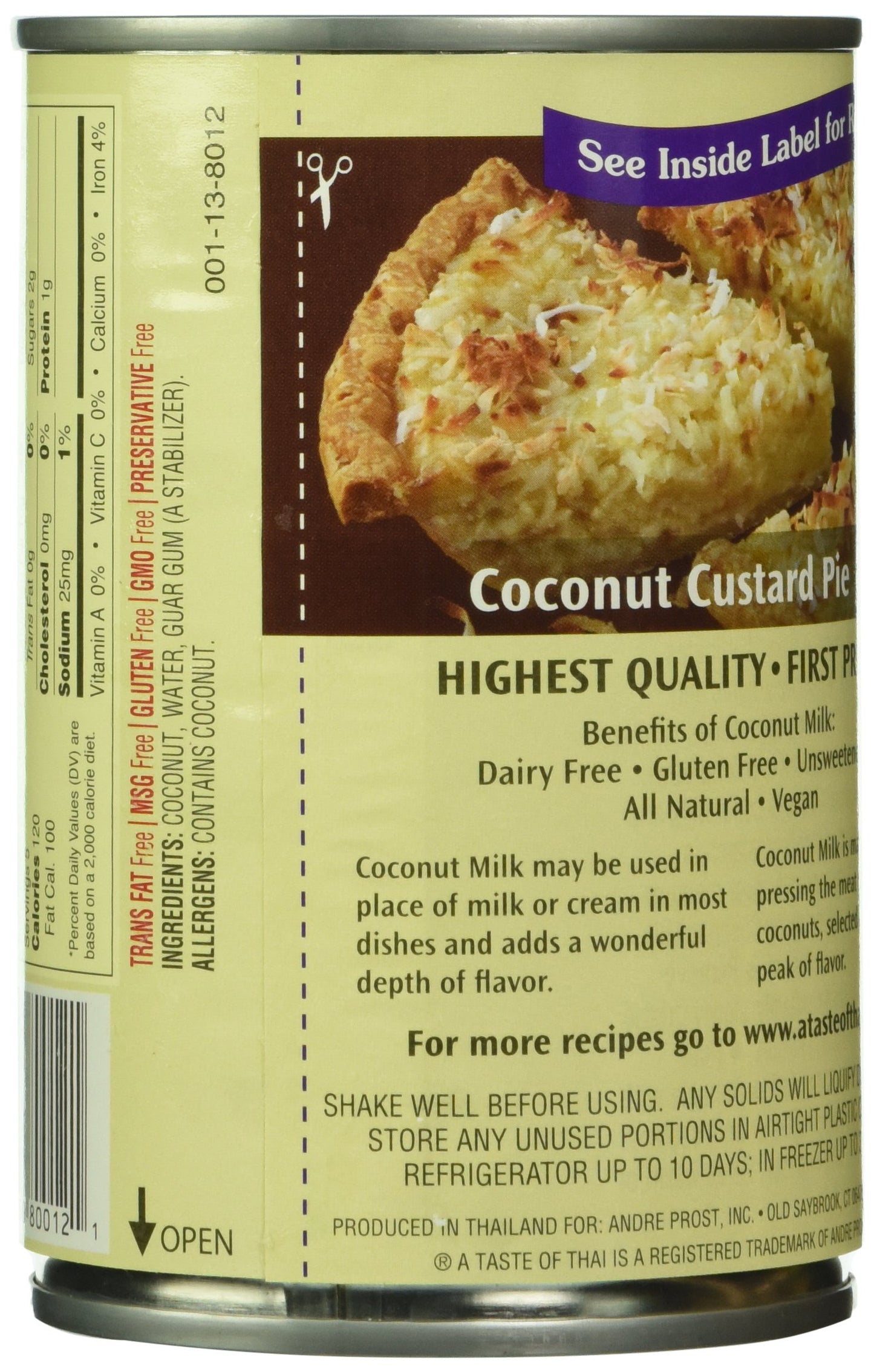 A Taste of Thai Gluten Free Coconut Milk, Original, 13.5 Ounce (Pack of 12)