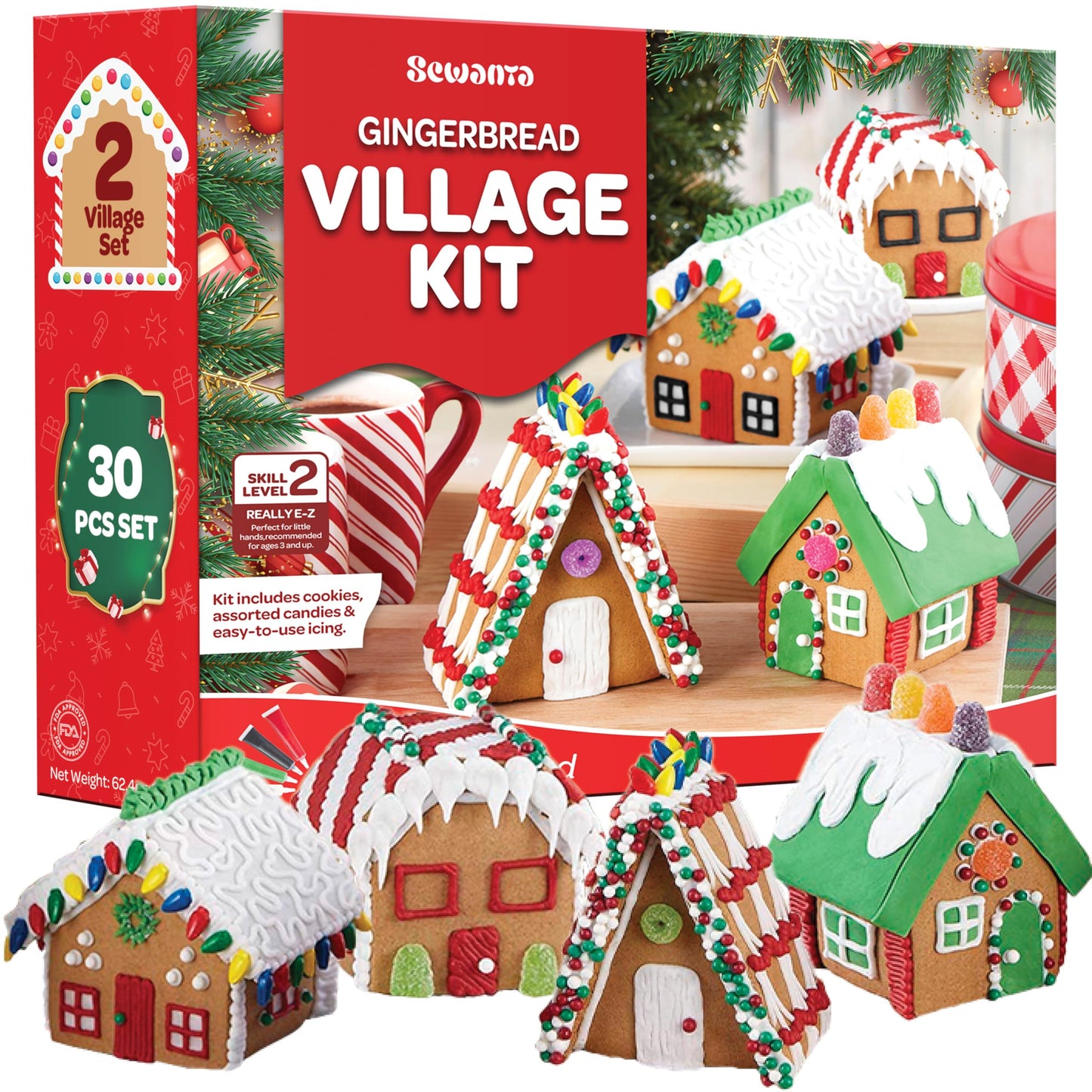 Gingerbread House kit [Set of 8] Mini Village Gingerbread Decorating House Kit Fun Holiday Activity for Kids, Ease Crafted Groov