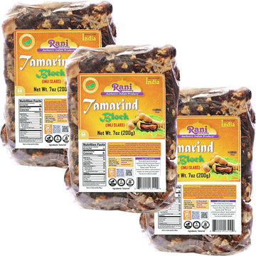 Rani Tamarind Block (Imli Slab) 7oz (200g), Pack of 3 ~ All Natural | No added sugar | Vegan | Gluten Friendly | NON-GMO | Koshe