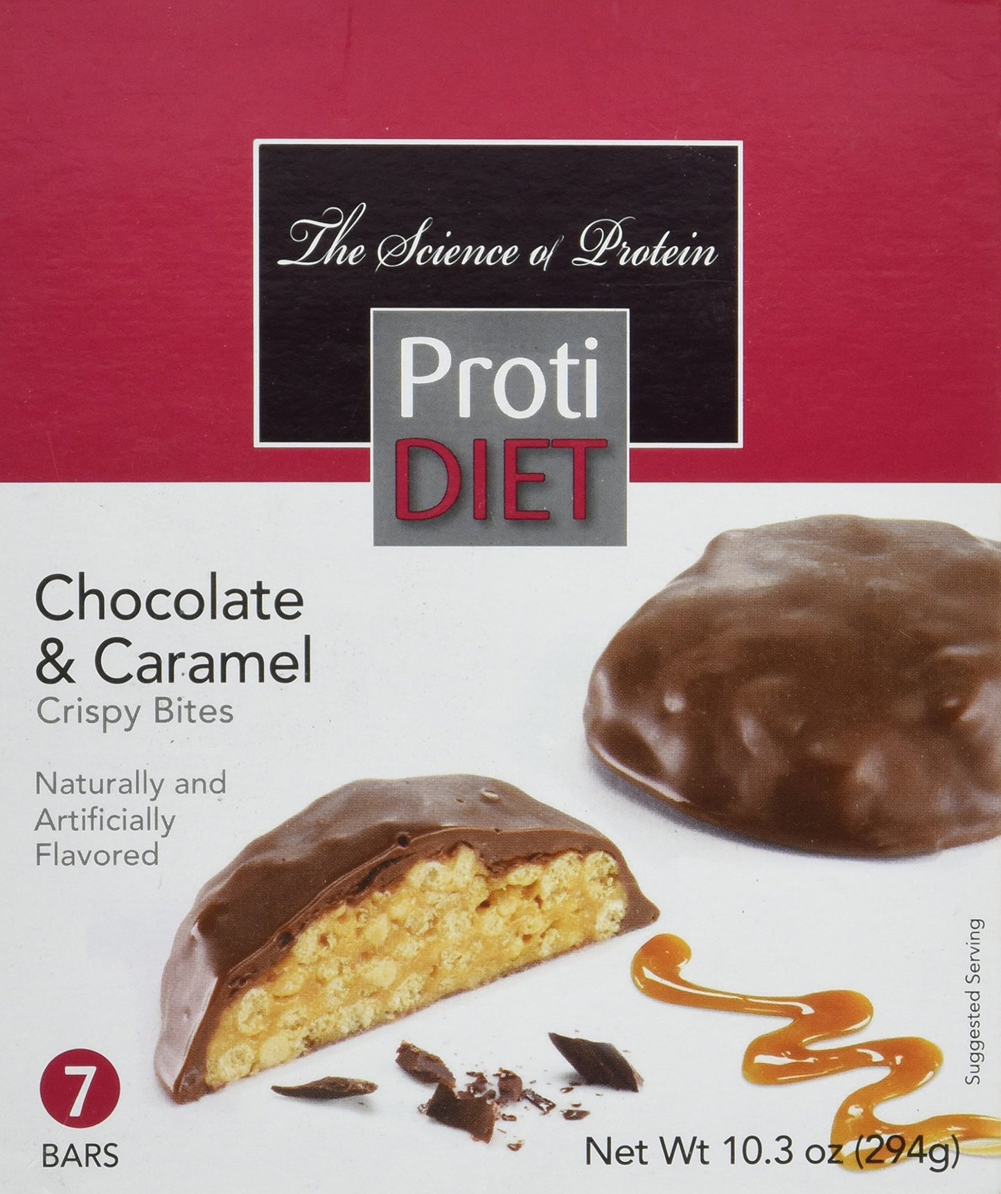 ProtiDIET Chocolate and Caramel Crispy Bites - High Protein, Gluten Free, Low Sugar Snacks - 7 Count Box