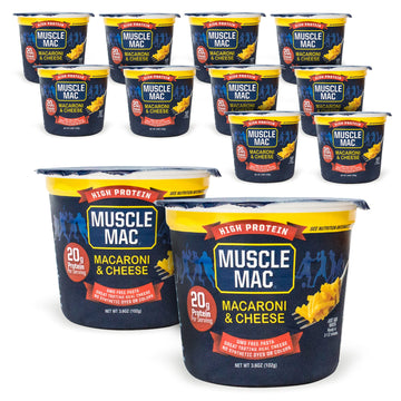 Muscle Mac Macaroni and Cheese Dinner with Real Cheese, Microwaveable, 20g of protein, 3.6 oz per cup (Pack of 12)