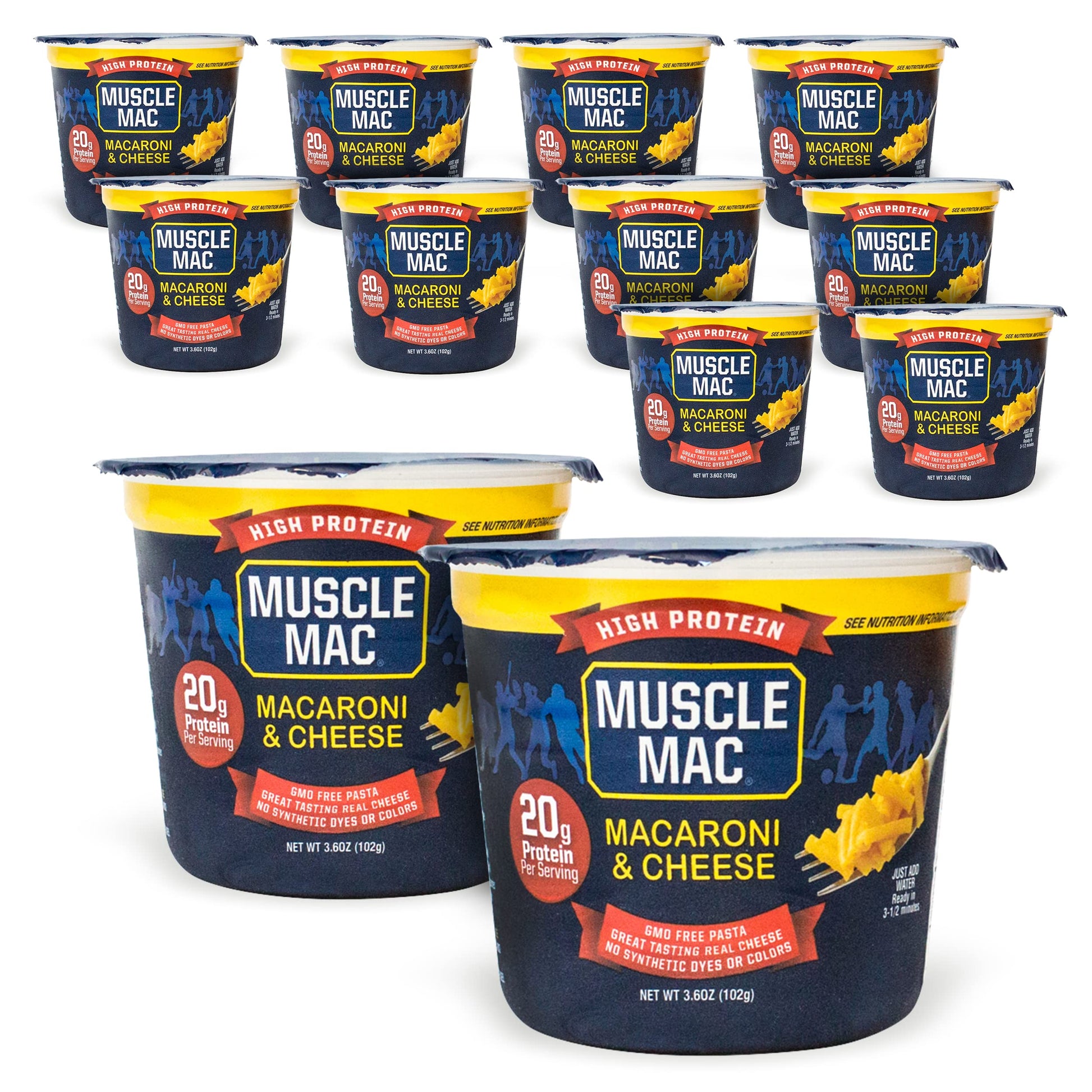 Muscle Mac | Macaroni and Cheese Microwavable Mega Cups, 20 Grams Of Protein Per Serving, Real Cheese, Non-GMO, (12 Cups)