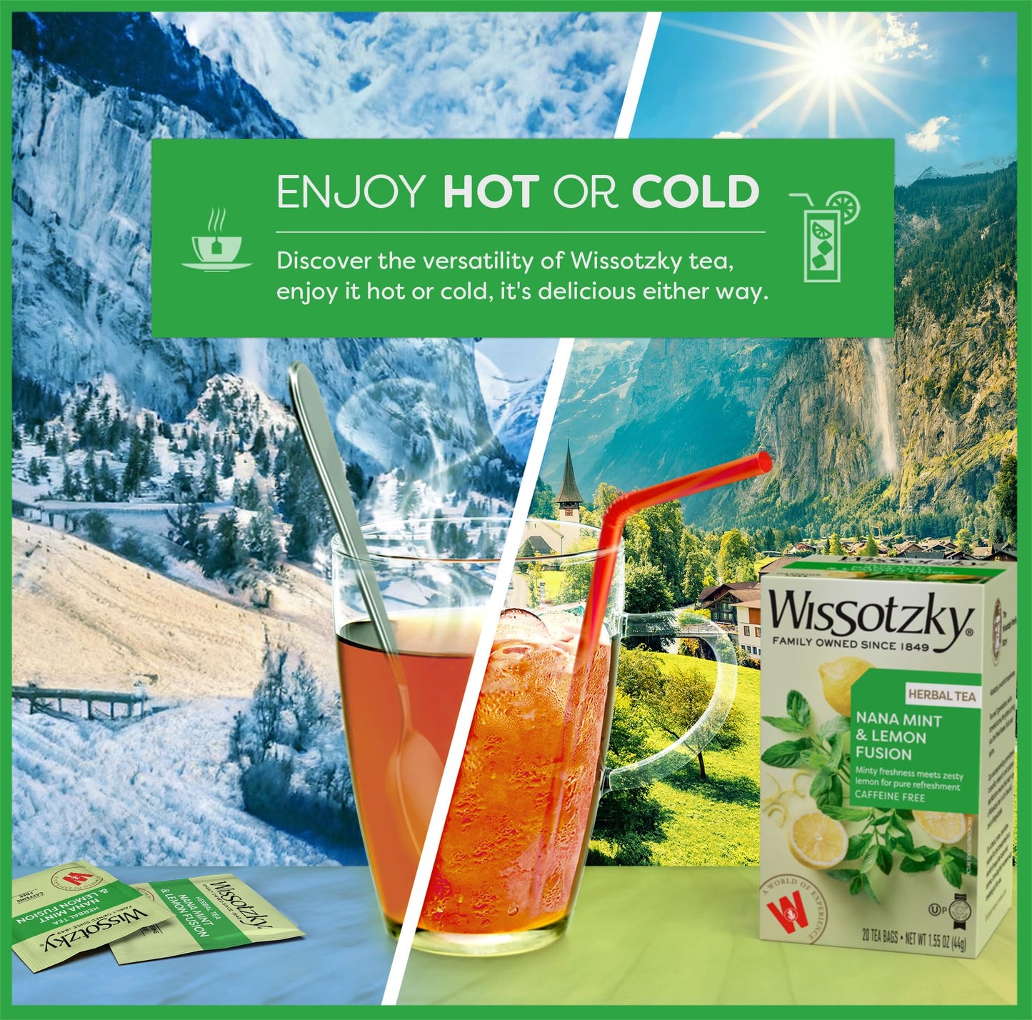 Wissotzky Nana Mint & Lemon Fusion Tea, Caffeine Free, 20 Tea Bags, 1.55 Ounce