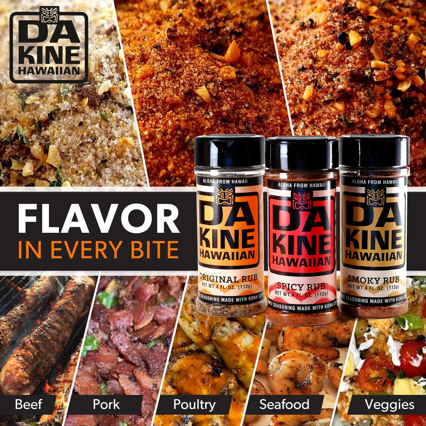 Da Kine Hawaiian BBQ Dry Rub Seasoning Pack - Gluten-Free, Low Sodium, No MSG - 4 oz (Pack of 3)