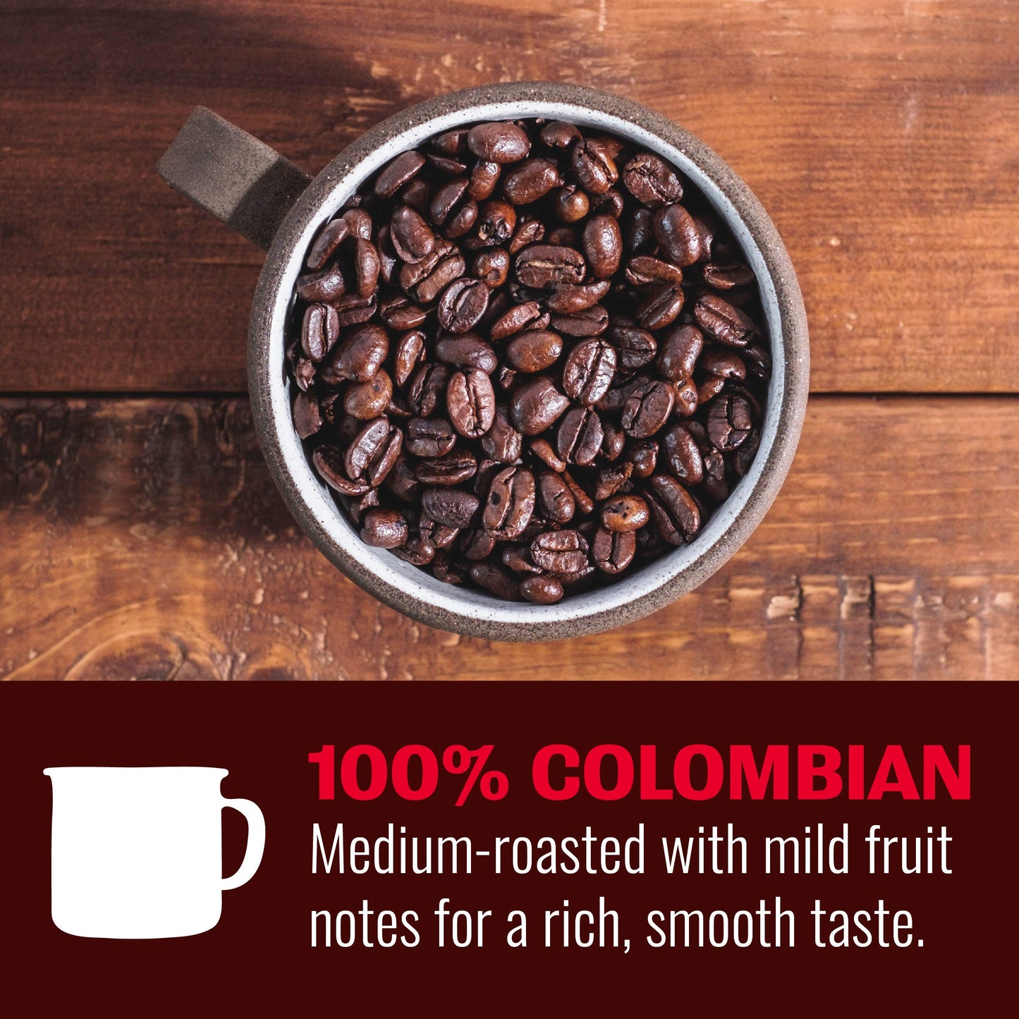 Hills Bros. 100% Colombian Whole Bean Coffee, Medium Roast, 24 Oz. Bag - Roasted Arabica Coffee Beans, Smooth Balanced Flavor