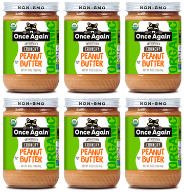 Once Again 6PK Organic Crunchy Peanut Butter, 16oz - Lightly Salted, Unsweetened - USDA Organic, Gluten Free Certified, Vegan, K