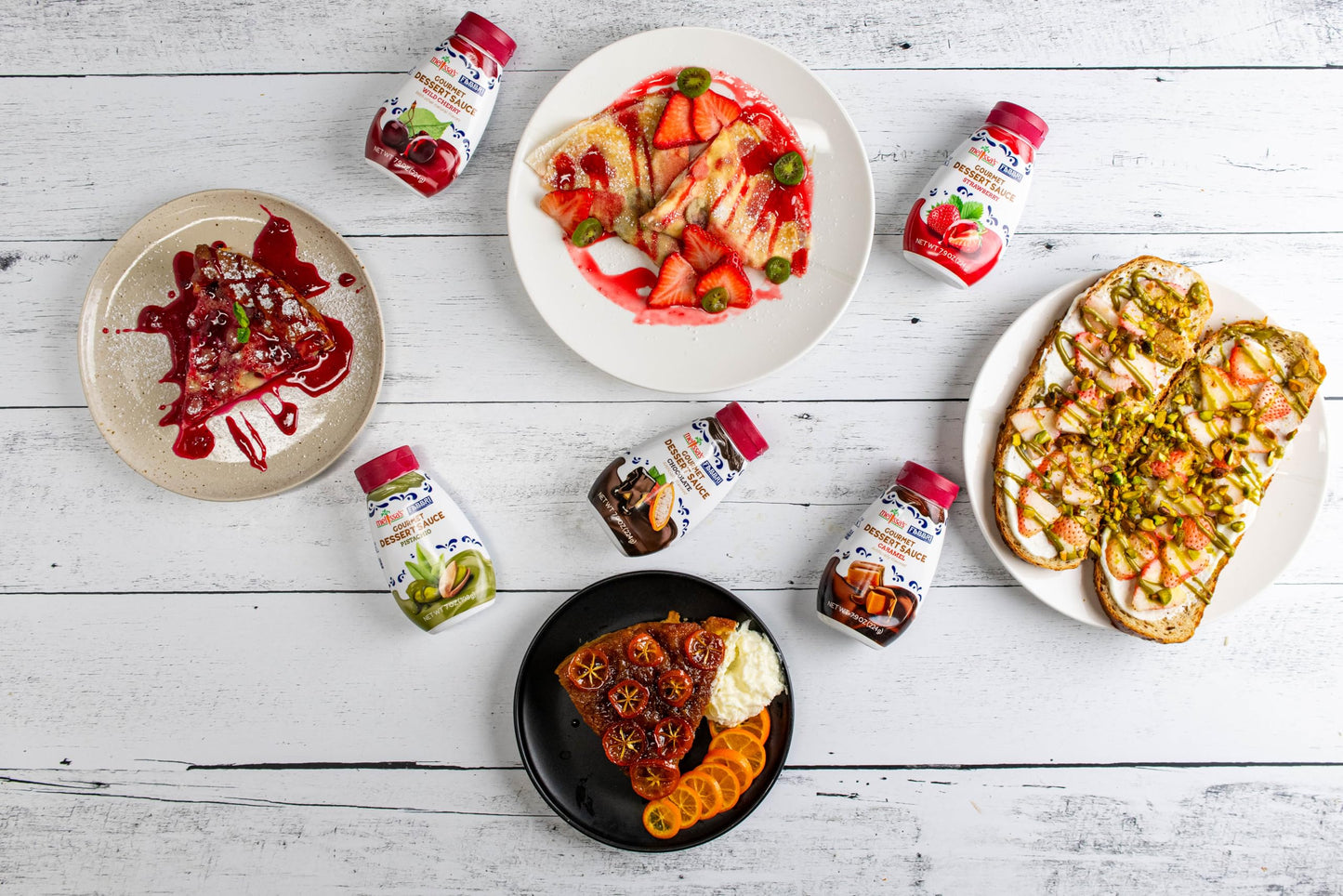 Fabbri Gourmet Dessert Sauces, Variety Pack Of Strawberry, Wild Cherry, Pistachio, Chocolate, And Caramel Flavors, Flavoring Sau