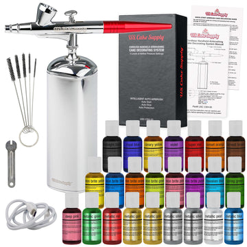 U.S. Cake Supply - Complete Cordless Handheld Airbrush Cake Decorating System, Professional Kit With A Full Selection Of 24 Vivid Airbrush Food Colors - Decorate Cakes, Cupcakes, Cookies & Desserts