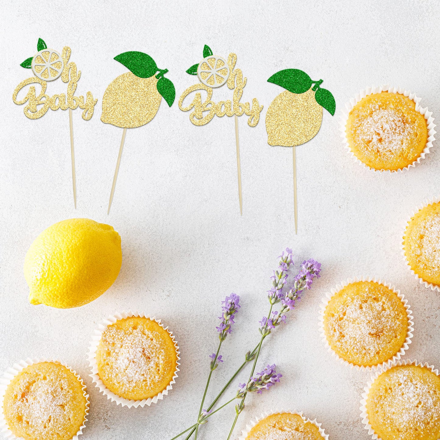 24Pcs Lemon Oh Baby Cupcake Toppers Glitter Fruit Theme Oh Baby Lemonade Party Cupcake Picks For Lemon Theme Baby Shower Kids Bo