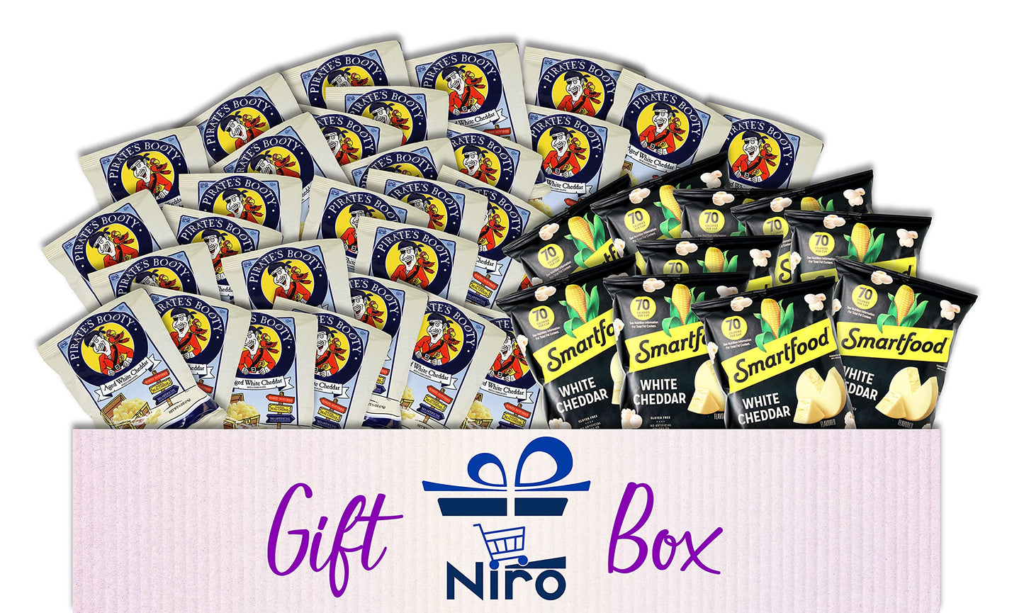 Niro Assortment | Popcorn Snack Pack | Individual Popcorn Snack Bags | Pirates Booty Aged White Cheddar And Smart Food White Che