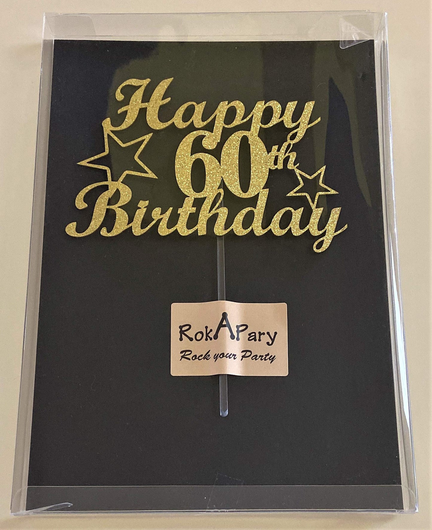 60 Birthday Cake Topper Gold Glitter, Party Decoration Ideas, Premium Quality, Sturdy Doubled Sided Glitter, Acrylic Stick. Made
