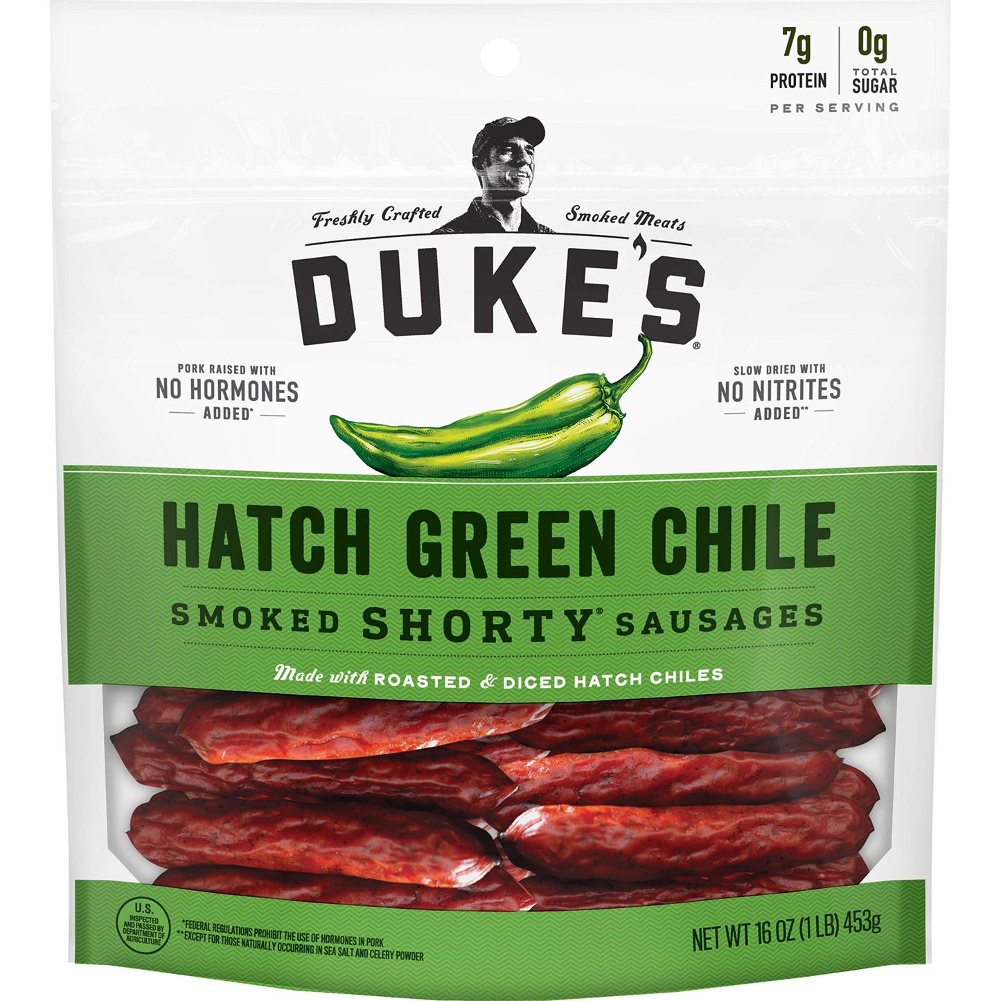 Dukes Hatch Green Chile Smoked Shorty Sausages  Gluten Free  16 Ounce