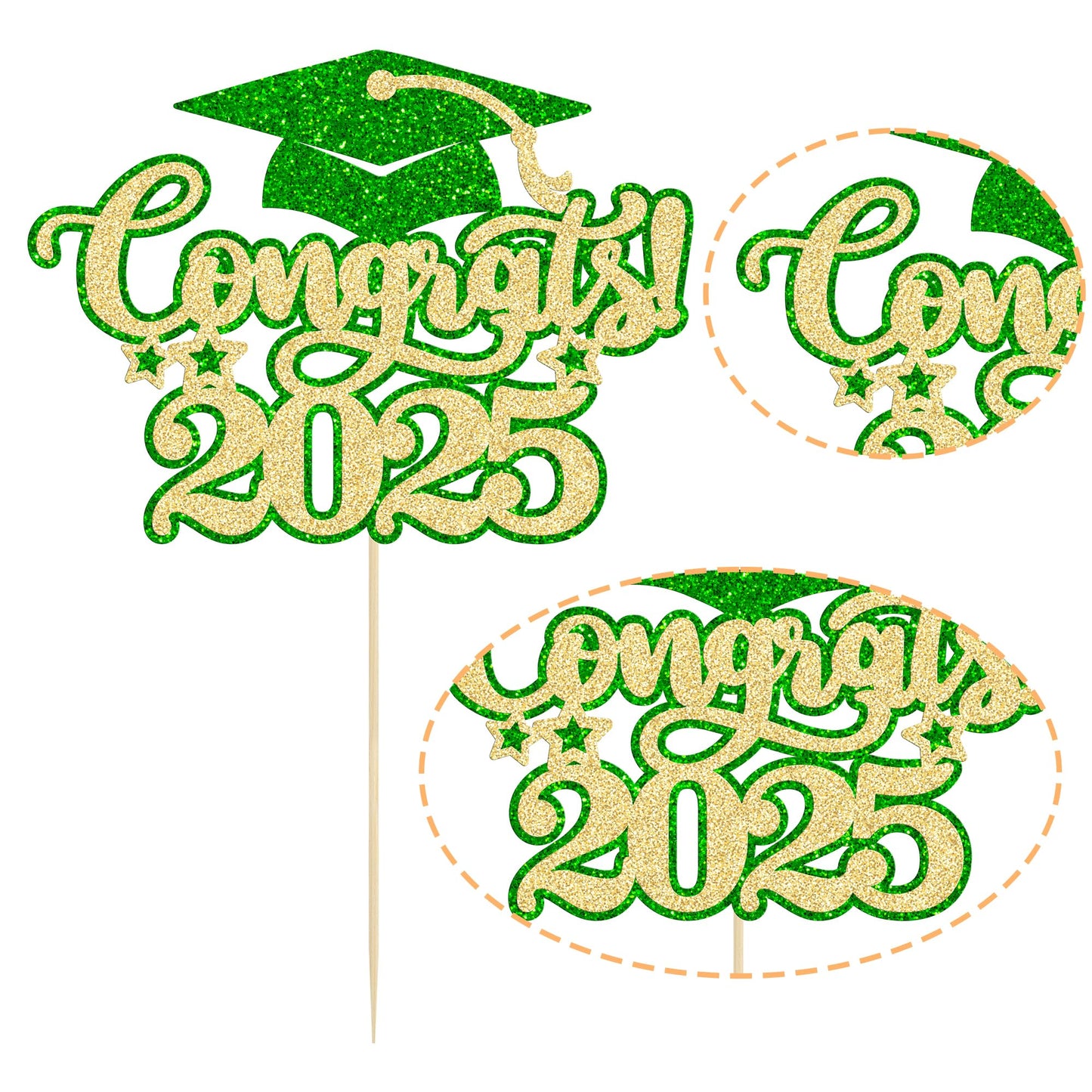 Gyufise 1Pcs Congrats 2025 Cake Topper Glitter Diploma Grad Cap Cake Pick Class Of 2025 Graduation Cake Decoration For 2025 Graduation Theme Party Decorations Supplies Green Gold