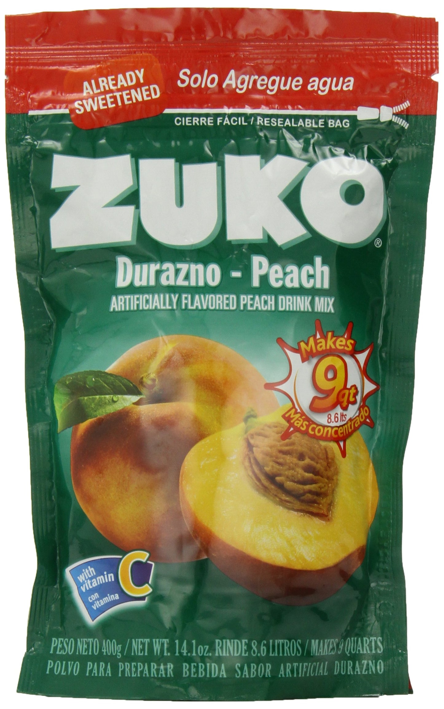 Zuko Instant Drink-Peach, 14.1-Ounce (Pack of 6)