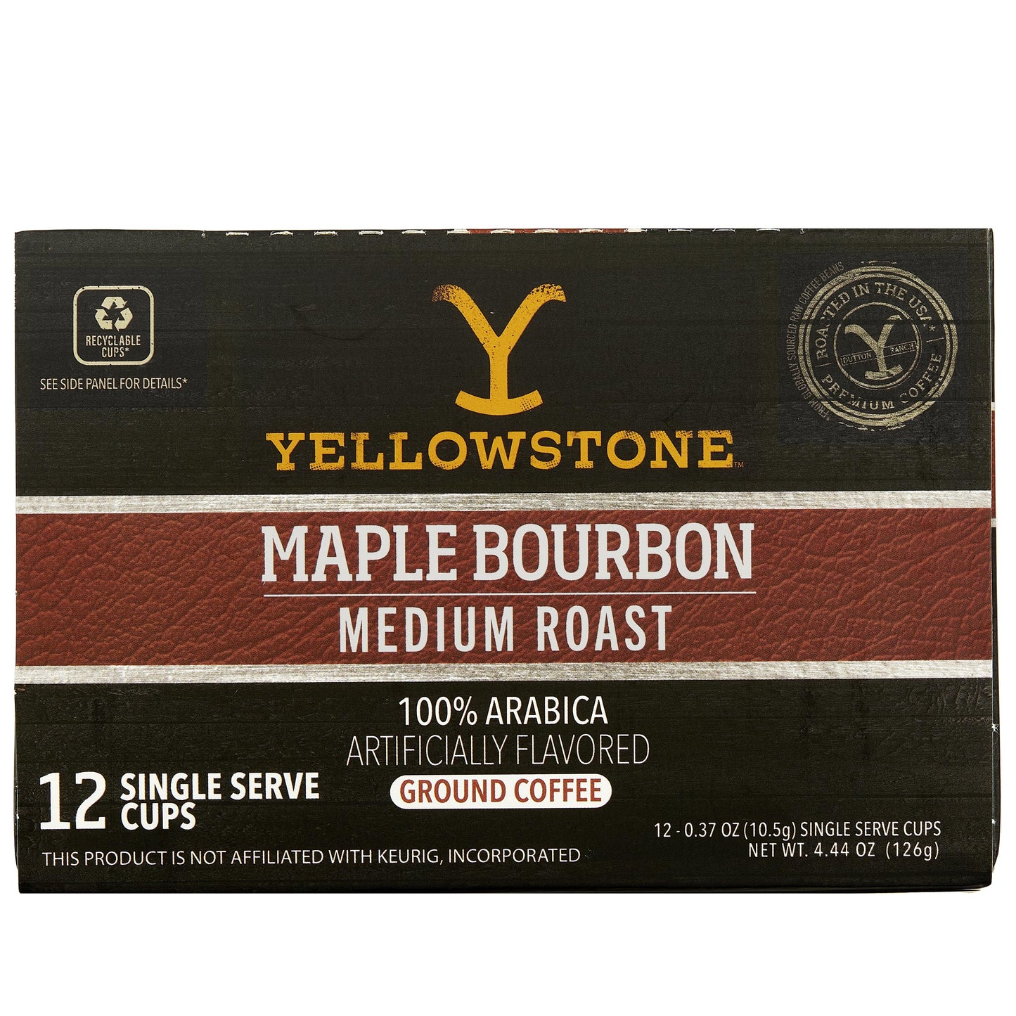 Y Yellowstone Maple Bourbon Coffee Pods, Medium Roast, 100% Arabica, 12 Count, Single Serve Recyclable