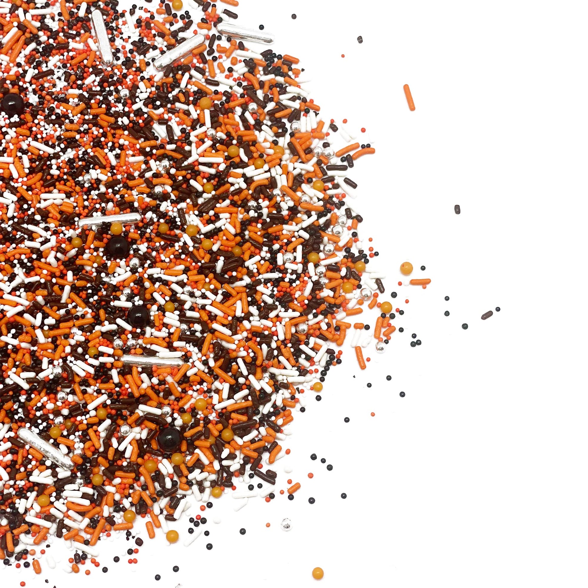 Halloween Party Sprinkle Mix | Resealable Standup Bag | Jimmies And Nonpariels In Orange, White, And Brown | Halloween Themed Sprinkles | Bulk Sprinkles For Baked Goods And More 4 Oz