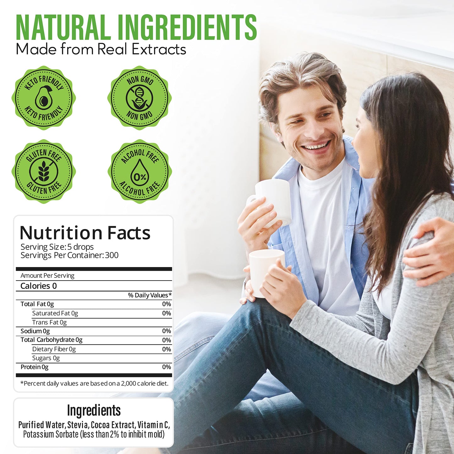 Stevia Select Dark Chocolate Pure Stevia Liquid - Zero Calorie Sweetener - All Natural Liquid Stevia Water Enhancer - Keto Sugar