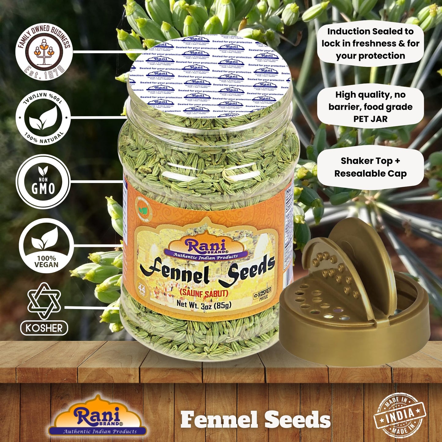 Rani Fennel Seeds (Saunf Sabut) Whole Spice 3Oz (85G) Pet Jar All Natural Gluten Friendly Non-Gmo Vegan Indian Origin