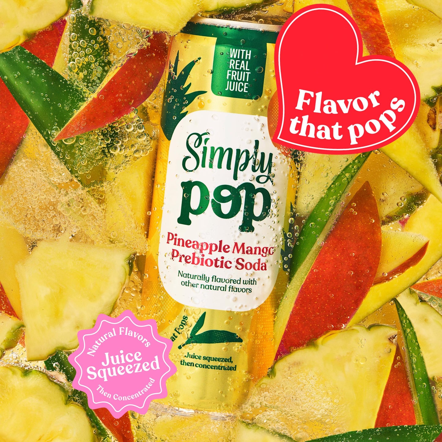 Simply POP Prebiotic Soda Pineapple Mango Cans  12 fl oz  12 Pack