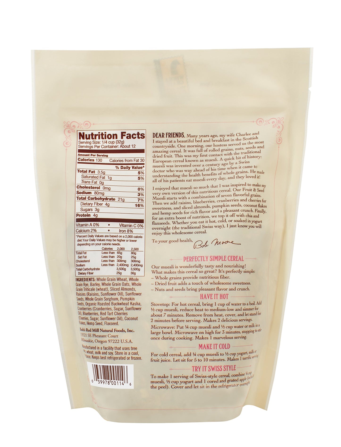 Bobs Red Mill Fruit & Seed Muesli, 14-ounce (Pack of 4)