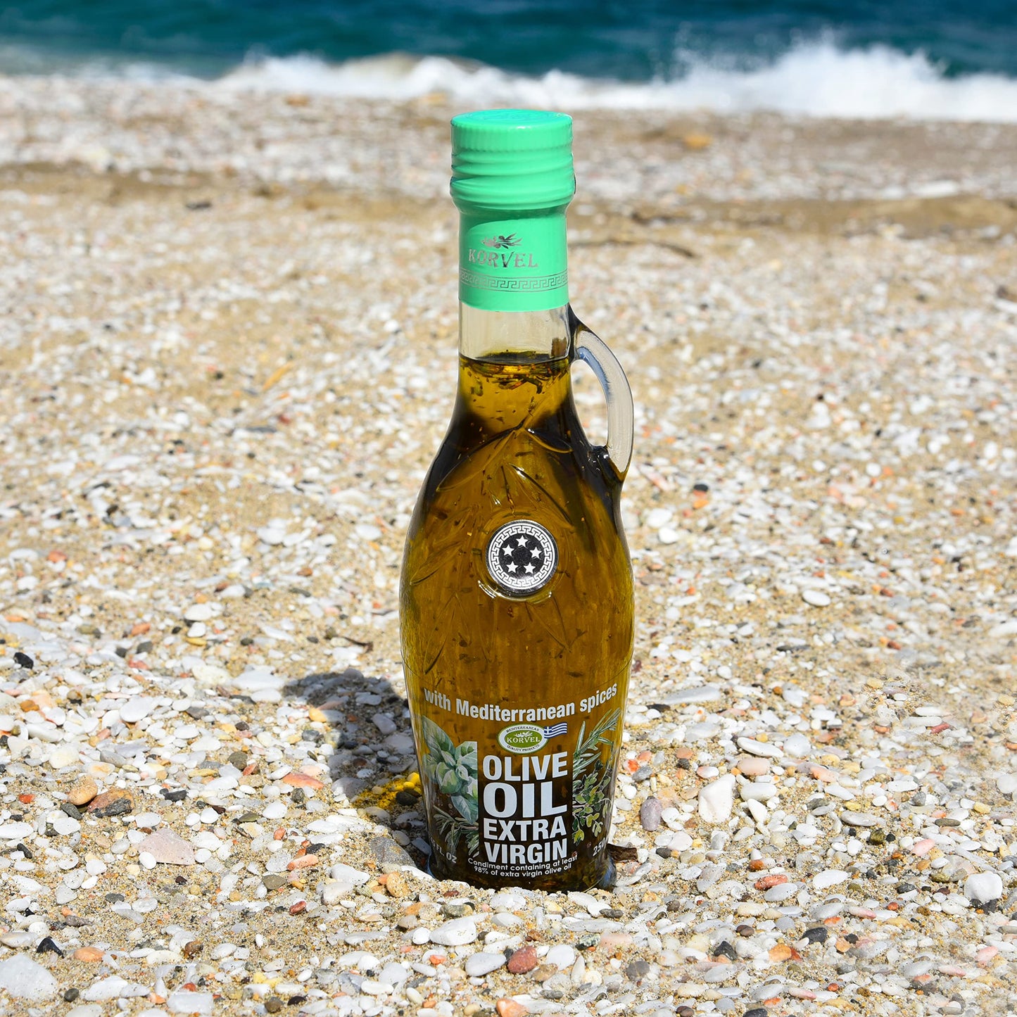 KORVEL Extra Virgin Olive Oil with Mediterranean Herbs, 250 ml, Glass Bottle
