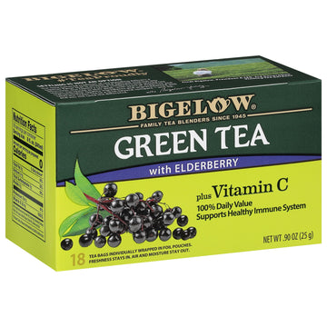 Bigelow Tea Green Tea With Elderberry Plus Vitamin C, Caffeinated Tea With Elderberry, 18 Count Box (Pack Of 6), 108 Total Tea Bags