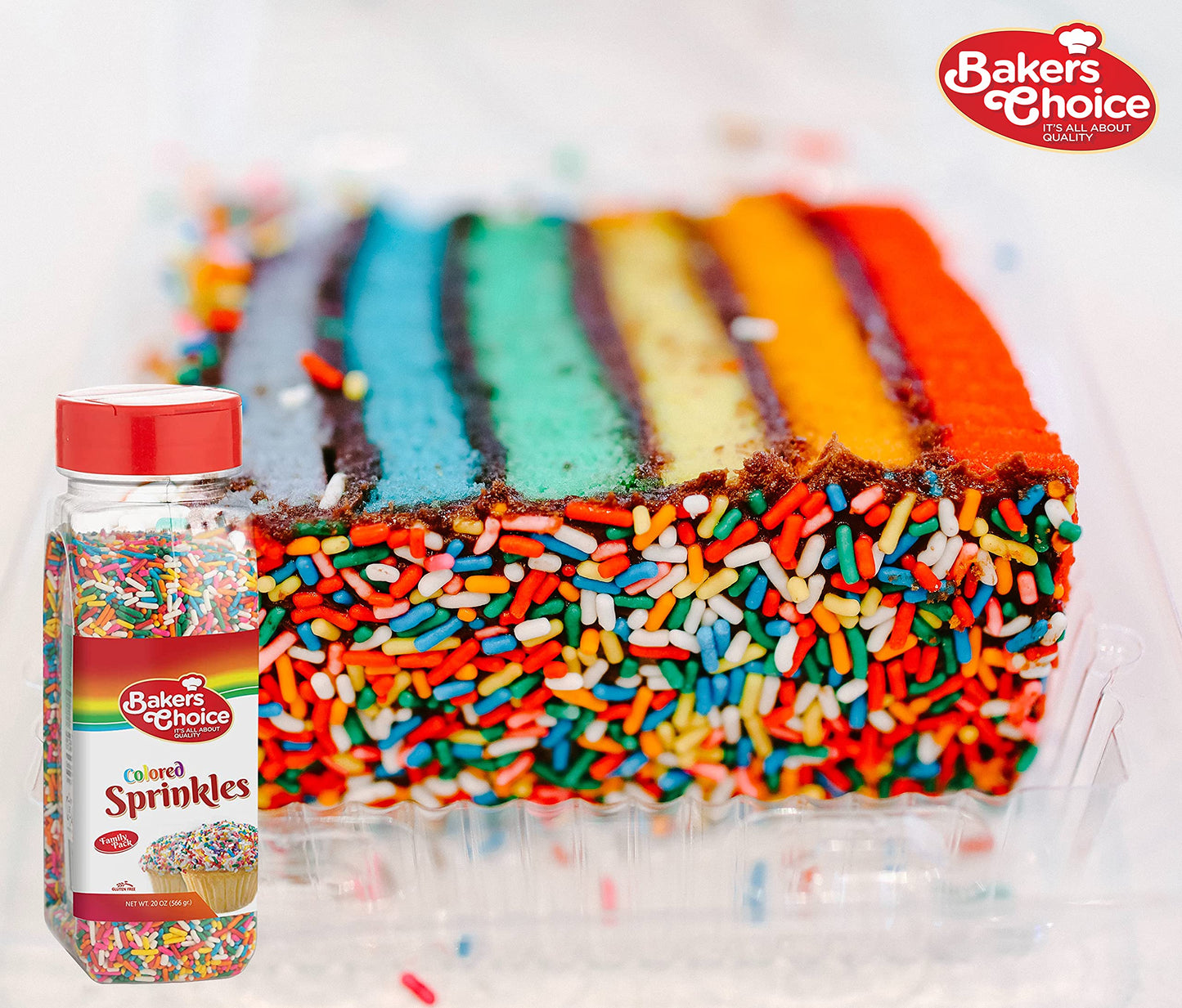 Bakers Choice Rainbow Sprinkles For Baking - Rainbow Jimmies Sprinkles For Ice Cream Toppings - Dairy Free, Kosher 20 Oz.