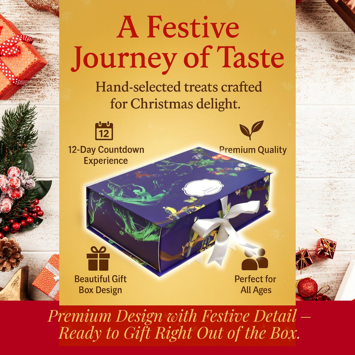 12-Day Advent Calendar With Dried Fruit & Nuts, Healthy Holiday Snack Gift Box, Gourmet Nut & Fruit Sampler, Christmas Countdown Treat For Mature-Themeds, Kids & Families
