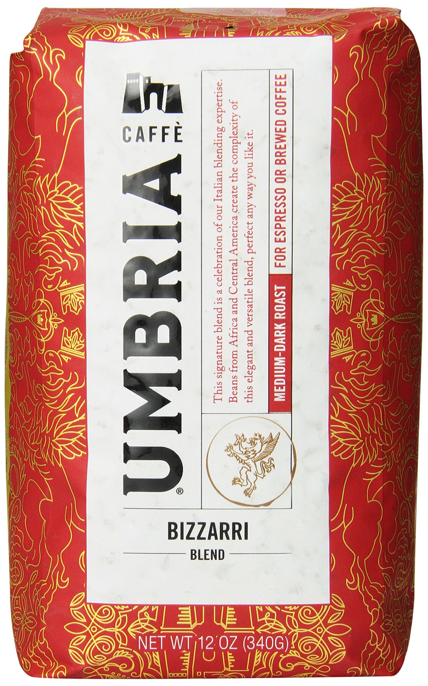 Caffe Umbria Fresh Seattle Whole Bean Roasted Coffee, Bizzarri Blend Medium-Dark Roast, 12 Oz. Bag
