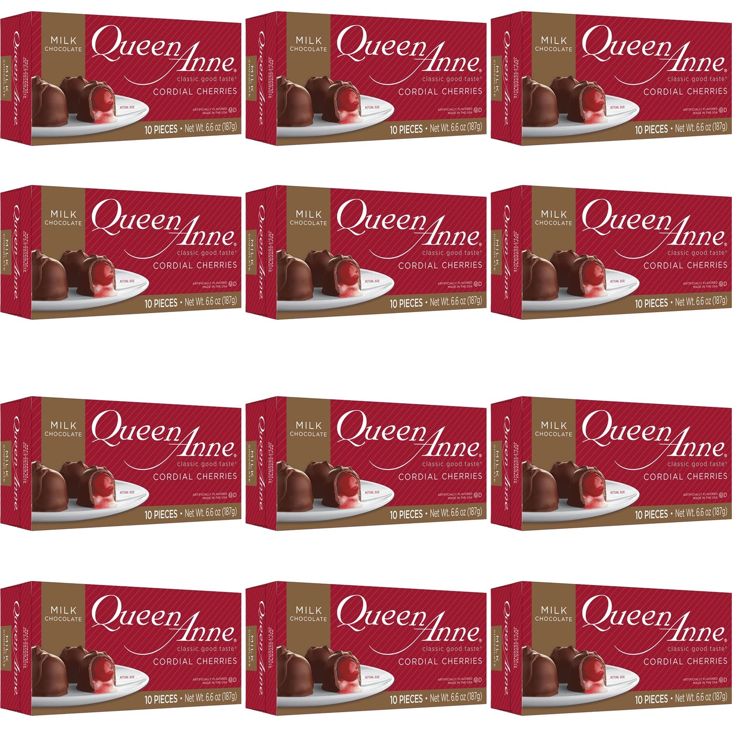 Queen Anne Milk Chocolate Covered Cordial Cherries | 6.6 Oz (Pack Of 12) | 10 Piece Gift Boxes | Whole Maraschino Cherry Creamy Filled Liquid Center | Holiday Party Chocolate Candy