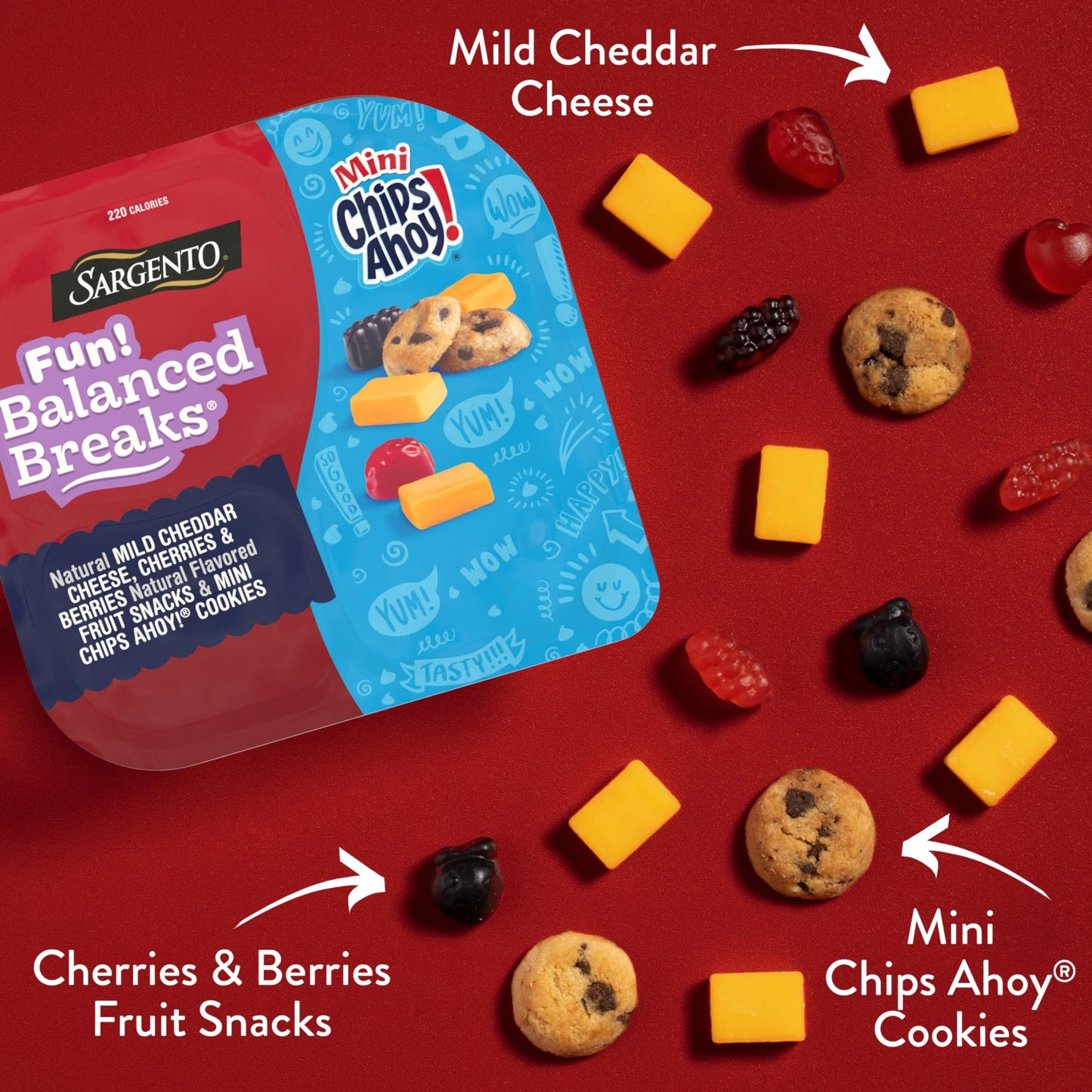 Sargento Fun! Balanced Breaks Natural Mild Cheddar Cheese, Cherries & Berries Natural Flavored Fruit Snacks & Mini CHIPS AHOY! C