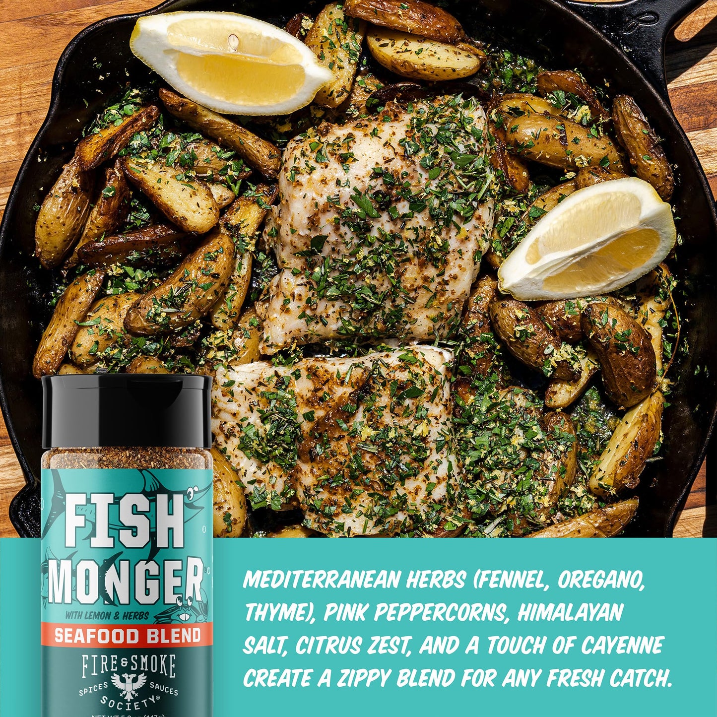 Fire & Smoke Society Fish Monger Seafood Seasoning, Himalayan Pink Salt & Herbs, 5.2 oz