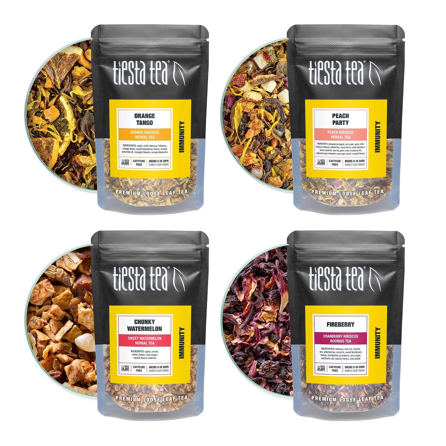 Tiesta Tea Fruity Tea Sampler Set, Loose Leaf, No Caffeine, Assorted Fruit Brews, 8 Resealable Sample Pouches