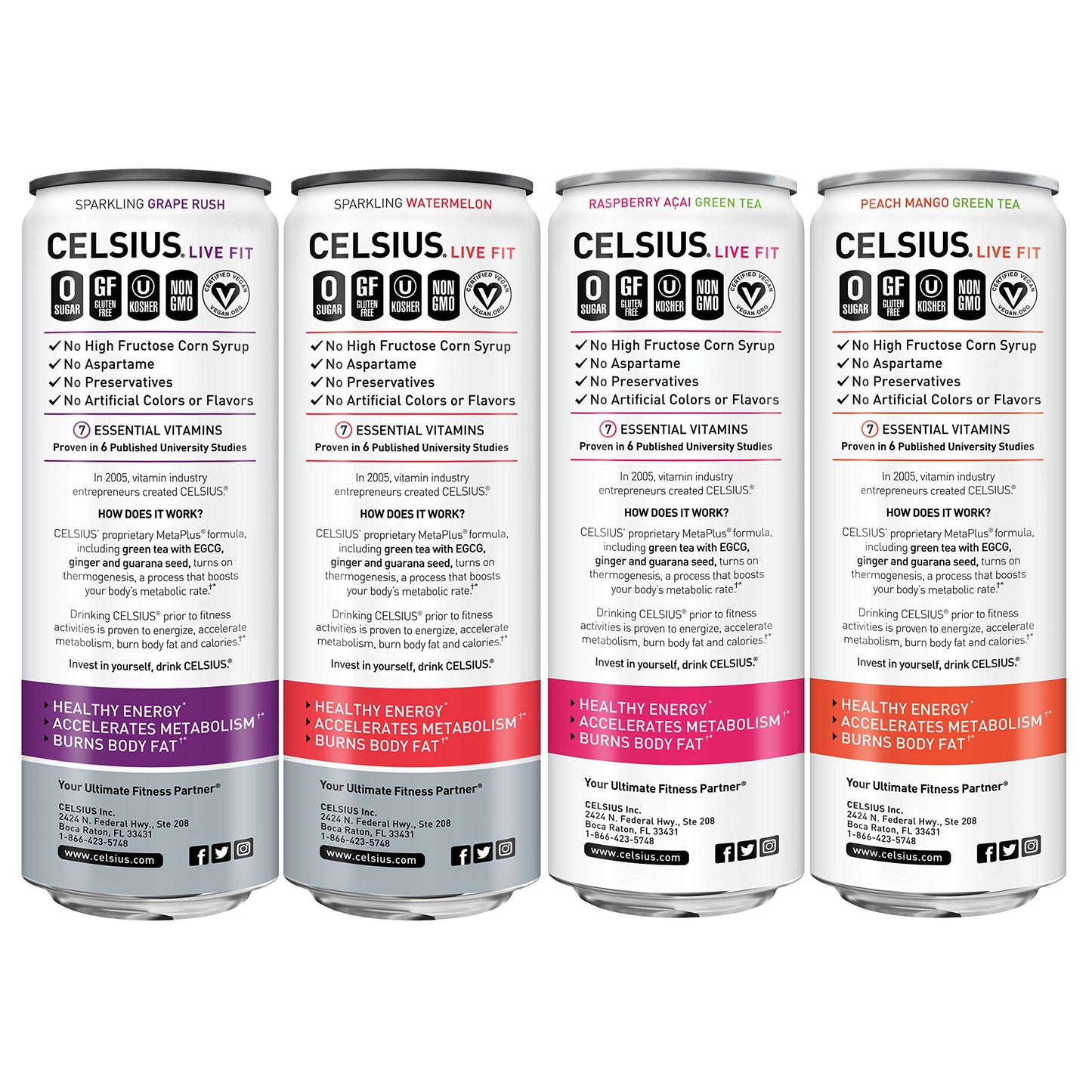 CELSIUS Fitness Drink 4-Flavor Variety Pack, Zero Sugar, 12oz. Slim Can, 12 Pack